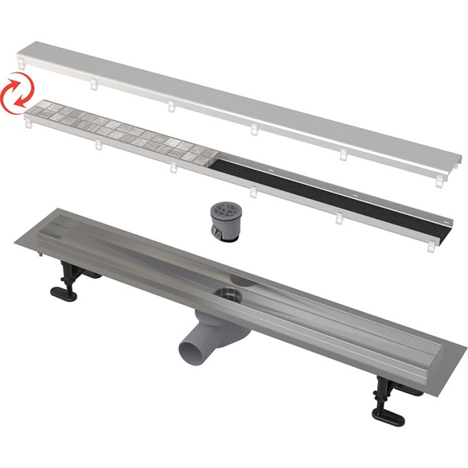 Водоотводящий желоб ALCAPLAST APZ13-DOUBLE9 с двухсторонней решеткой DOUBLE AG071401550